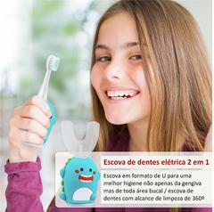 Escova de dente infantil elétrica 2 em 1