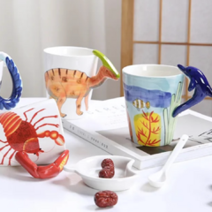 Caneca 3D de cerâmica infantil meus amiguinhos dinossauros e outros bichinhos