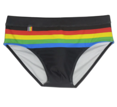 Sunga cintura baixa em poliéster com spandex arco-íris moda pride orgulho