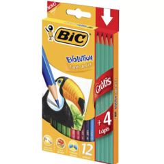 Lápis De Cor Bic Evolution 12 Cores + 4 Lápis Preto Não Lasca Seguro