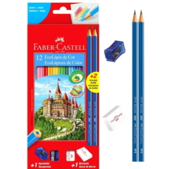 Lápis de Cor Ecolápis Faber-Castell Kit Escolar 12 Cores + 2 Ecolápis Grafite + 1 Apontador + 1 Borracha