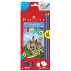 Lápis de Cor Ecolápis Faber-Castell Kit Escolar 12 Cores + 2 Ecolápis Grafite + 1 Apontador + 1 Borracha - comprar online