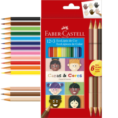 Lápis de Cor Caras e Cores 12 Cores + 6 Tons De Pele Faber Castell