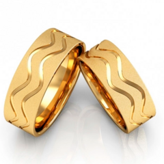 Alianças De Casamento 7mm Diamantada Friso Ondulado Ouro 18k + Brindes