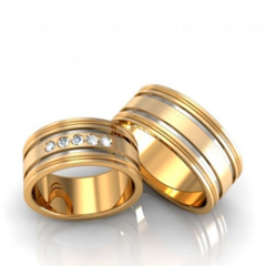 Alianças De Casamento 8mm Polida Friso 5 Pedras Ouro 18k + Brindes