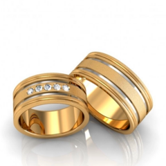 Alianças De Casamento 8mm Diamantada Friso 5 Pedras Ouro 18k + Brindes