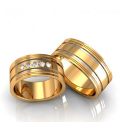 Alianças De Casamento 8mm Polida Friso 5 Pedras Ouro 18k + Brindes