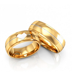 Alianças de Casamento 7mm Lisa Friso Coração Ouro18k Legítima