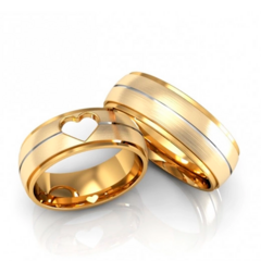 Alianças de Casamento 7mm Fosca Friso Coração Ouro 18k Legítima