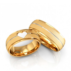 Alianças de Casamento 7mm Diamantado Friso Coração Ouro 18k Legítima