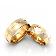 Alianças de Casamento 7mm Fosca Batimentos Cardíacos Coração Vazado Ouro 18k