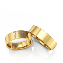 Alianças de Casamento 6mm Polida Coração Pedra Zircônia Ouro 18k