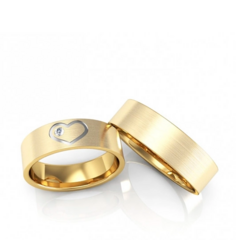 Alianças de Casamento 6mm Fosca Coração Pedra Zircônia Ouro 18k