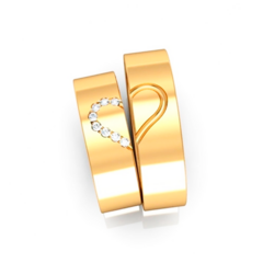 Alianças de Casamento 6mm Polida Metade Coração Pedra Zircônia Ouro 18k