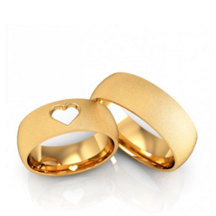 Alianças de Casamento Diamantado Coração Vazado 7mm Ouro 18k Legítima