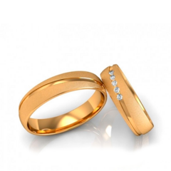 Alianças De Casamento 5mm Diamantada Friso 5 Pedras Ouro18k