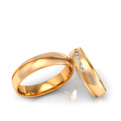 Alianças De Casamento 5mm Fosca Friso 5 Pedras Ouro18k Brindes