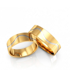 Alianças De Casamento Reta 6mm Friso Ondulado Ouro18k Brindes