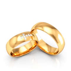 Alianças de Casamento 6mm Polidas Cruz Pedras Zircônia Ouro 18k