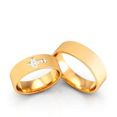 Alianças de Casamento Reta 6mm Diamantada Cruz Pedras Zircônia Ouro 18k