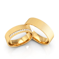 Alianças de Casamento Reta 6mm Diamantada 15 Pedras Zircônia Ouro 18k