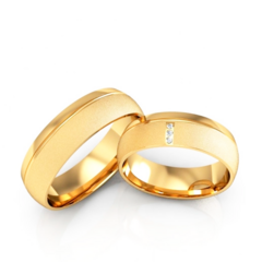 Alianças De Casamento Abaulada Polida Diamantada 6mm Friso Ouro 18k Brindes