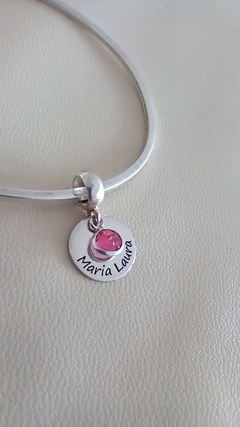 Berloque personalizado redondo com cristal rosa pendurado prata 925 legítimo - comprar online