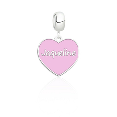 Berloque personalizado resina coração rosa original prata 925 legítimo