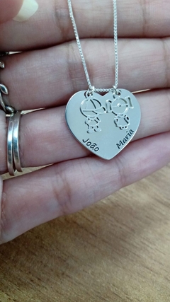 Colar personalizado coração 2 filhos (as) pendurados (as) prata 925 legítimo - comprar online