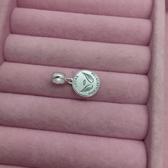 Berloque personalizado redondo mãe de anjo original prata 925 legítimo - loja online