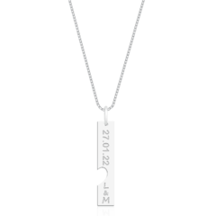 Colar personalizado placa vertical coração vazado data duplo prata 925 legítimo - Bonita de Prata