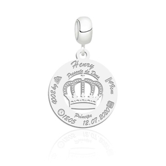 Berloque personalizado redondo mandala com coroa original prata 925 legítimo