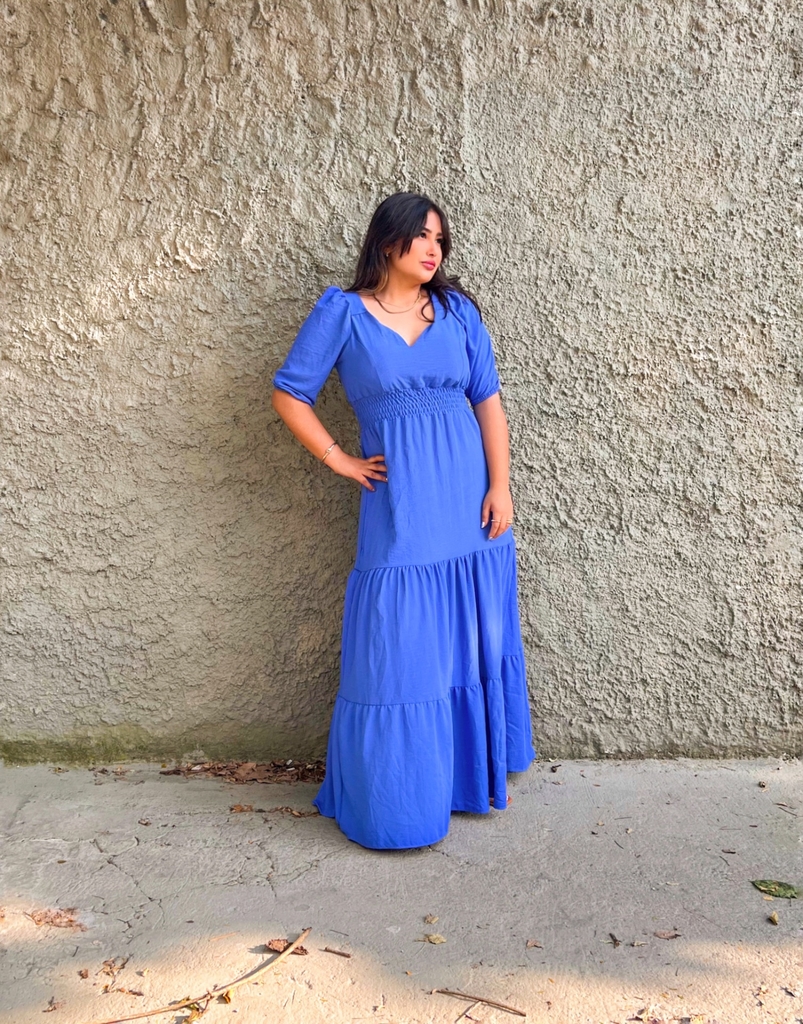 Vestido Plus Size Longo com Lastex no Busto Lavanda