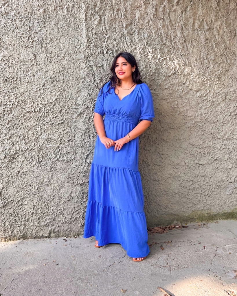 Vestido Plus Size Longo com Lastex no Busto Lavanda