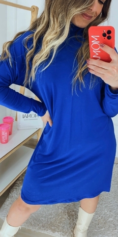 Vestido Gola Alta Azul - comprar online