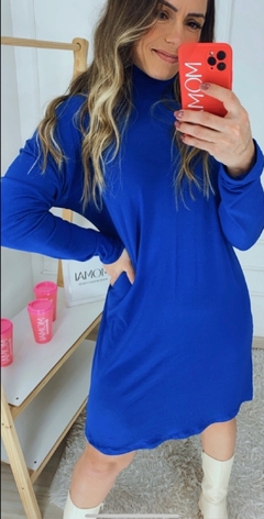 Vestido Gola Alta Azul na internet