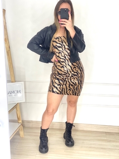 Vestido paetê Zebra Dourado - loja online
