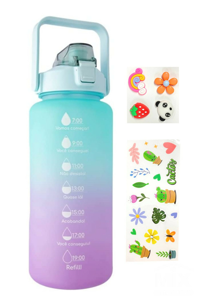 Garrafa de Agua Squeeze 600ml - Lilas e Verde Agua