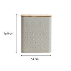 Lata Cuadrada Tapa Bambú Gris Biscuits 14x16,5 Cm - comprar online