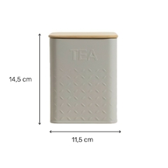 Lata Cuadrada Tapa Bambú Gris Tea 11,5x14,5 Cm - comprar online