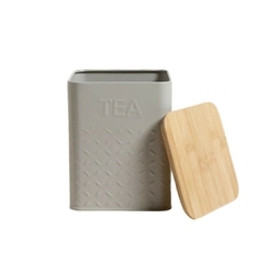 Lata Cuadrada Tapa Bambú Gris Tea 11,5x14,5 Cm - Vienna Hogar
