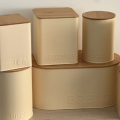 Lata Cuadrada Crema Tapa Bambú Biscuits 14 x 16 Cm en internet