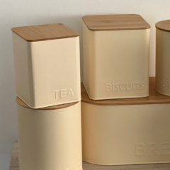Lata Cuadrada Crema Tapa Bambú Tea 11 x 14 Cm en internet