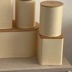 Lata Cuadrada Crema Tapa Bambú Sugar 11 x 14 Cm - comprar online