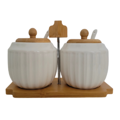 Set x 2 Azucarera de Pocelana Blanca Base Bambú - comprar online
