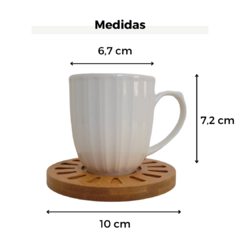 Taza De Porcelana Blanca Con Plato De Bamboo 150Ml - comprar online