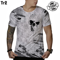 Camiseta Caveira cinza detalhada tecido grosso P ao XG na internet