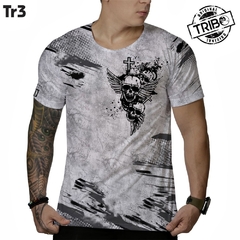 Camiseta Caveira cinza detalhada tecido grosso P ao XG - loja online