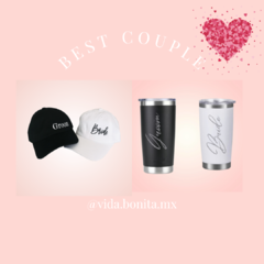 Kit: Bride & Groom: 2 Termos y 2 gorras para novios.