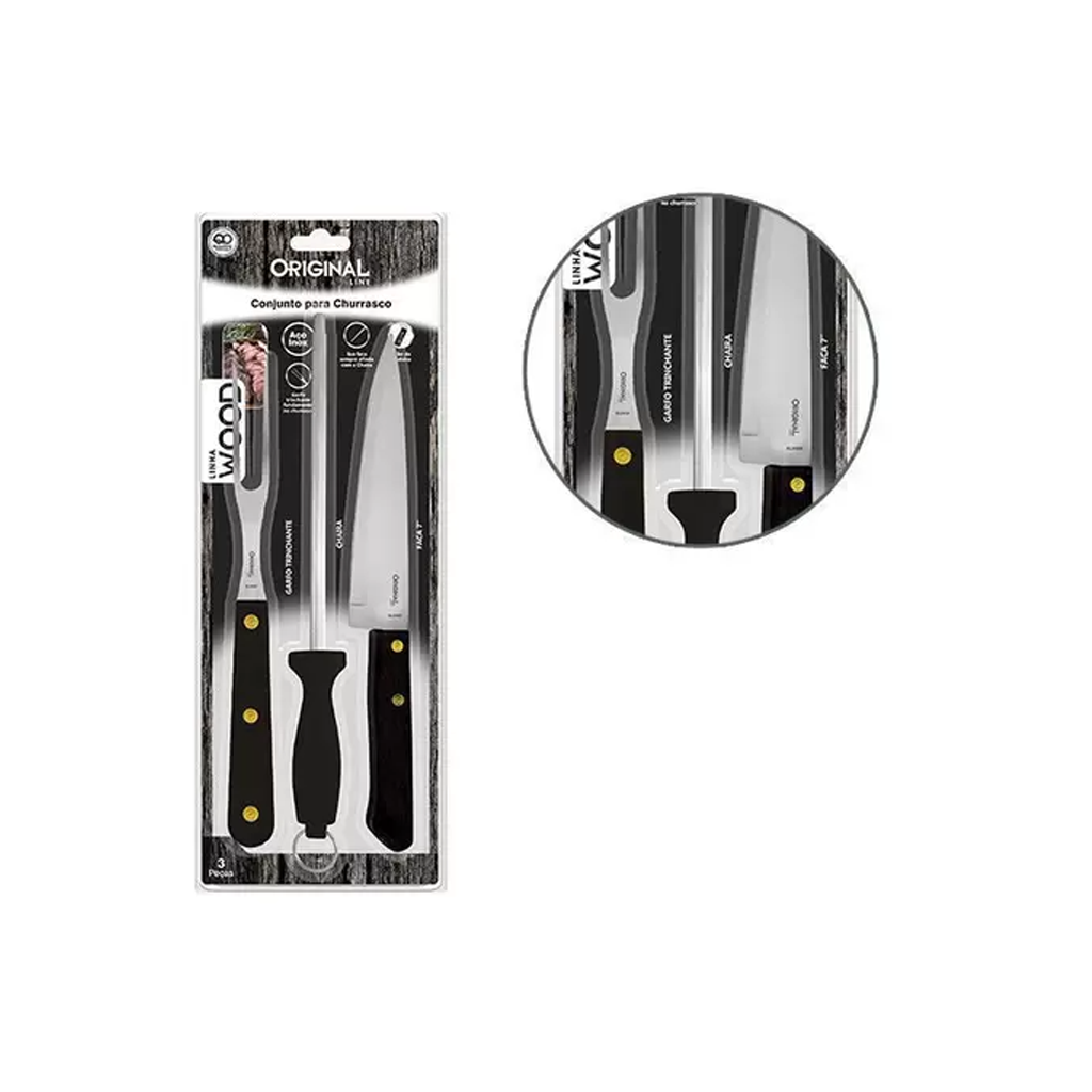 Kit Churrasco RAM - Garfo e Faca - Aço Inox Acabamento Black